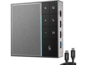 Conference Speaker and Microphone with Mute/Project, Enhanced Voice Pickup & Full Duplex Noise Cancelling Speakerphone, Omnidirectional USB C Speaker for Home Office Meeting-Grey Conference Speaker and Microphone with Mute/Project, Enhanced Voice Pickup & Full Duplex Noise Cancelling Speakerphone, Omnidirectional USB C Speaker for Home Office Meeting-Grey