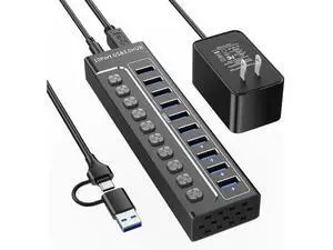 AUTYUE Powered USB Hub 3.0, 10-Port USB 3.0 Hub Splitter with Individual Switches and Indicator Lights, 10 USB 3.0 Data Transfer Ports, (included 4 Charging Ports) + 12V 3A Power Adapter AUTYUE Powered USB Hub 3.0, 10-Port USB 3.0 Hub Splitter with Individual Switches and Indicator Lights, 10 USB 3.0 Data Transfer Ports, (included 4 Charging Ports) + 12V 3A Power Adapter