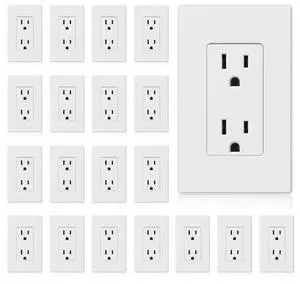 ELEGRP Matte White Standard Decorator Electrical Wall Receptacle Outlet, 15A 125V, 2 Pole 3 Wire, Non-Tamper Resistant, NEMA 5-15R, Self-Grounding, Wall Plate Included, UL Listed, 20 Pack ELEGRP Matte White Standard Decorator Electrical Wall Receptacle Outlet, 15A 125V, 2 Pole 3 Wire, Non-Tamper Resistant, NEMA 5-15R, Self-Grounding, Wall Plate Included, UL Listed, 20 Pack