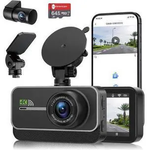 Dash Cam Front and Rear,4K+1080P WiFi Dual Dash Camera for Cars with App, 3" IPS Dashboard Camera Recorder,Night Vision,24H/7 Parking Mode, Loop Recording,170° Wide Angle,Free 64GB SD Card Dash Cam Front and Rear,4K+1080P WiFi Dual Dash Camera for Cars with App, 3" IPS Dashboard Camera Recorder,Night Vision,24H/7 Parking Mode, Loop Recording,170° Wide Angle,Free 64GB SD Card