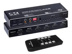 HDMI Matrix 4x2, 4K@60Hz HDMI Matrix Switch 4 in 2 Out with EDID Extractor and IR Remote Control, Support HDMI 2.0b, HDCP2.2, HDR10, Ultra HD, 3D HDMI Matrix 4x2, 4K@60Hz HDMI Matrix Switch 4 in 2 Out with EDID Extractor and IR Remote Control, Support HDMI 2.0b, HDCP2.2, HDR10, Ultra HD, 3D