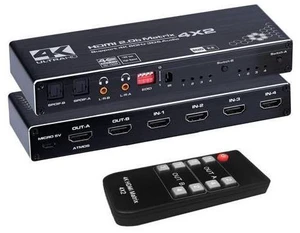 HDMI Matrix 4x2, 4K@60Hz HDMI Matrix Switch 4 in 2 Out with EDID Extractor and IR Remote Control, Support HDMI 2.0b, HDCP2.2, HDR10, Ultra HD, 3D HDMI Matrix 4x2, 4K@60Hz HDMI Matrix Switch 4 in 2 Out with EDID Extractor and IR Remote Control, Support HDMI 2.0b, HDCP2.2, HDR10, Ultra HD, 3D