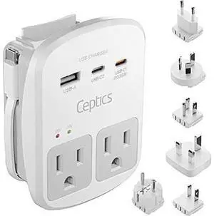35W Universal Travel Adapter Kit 2 USA sockets USB-A USBC 1x PD 35W USB-C and USBC Cable Surge Protected Plugs for EU UK China AU Japan - for Laptop Phone Camera-ETL Tested 35W Universal Travel Adapter Kit 2 USA sockets USB-A USBC 1x PD 35W USB-C and USBC Cable Surge Protected Plugs for EU UK China AU Japan - for Laptop Phone Camera-ETL Tested