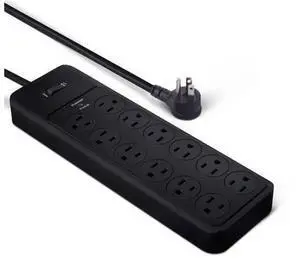 12-Outlet Surge Protector Power Strip, 4000 Joules, 8ft Extension Cord, Rectangle, for Home, Office, Gaming Room, Black 12-Outlet Surge Protector Power Strip, 4000 Joules, 8ft Extension Cord, Rectangle, for Home, Office, Gaming Room, Black