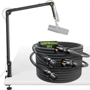 Mic Boom Arm (Design for Heavy Mic) 6.6lbs Load Capacity with XLR Cables 15ft 2 Pack Mic Boom Arm (Design for Heavy Mic) 6.6lbs Load Capacity with XLR Cables 15ft 2 Pack