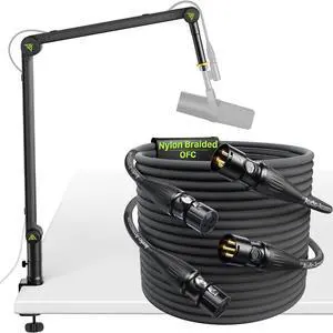 Mic Boom Arm (Design for Heavy Mic) 6.6lbs Load Capacity with XLR Cables 25ft 2 Pack Mic Boom Arm (Design for Heavy Mic) 6.6lbs Load Capacity with XLR Cables 25ft 2 Pack