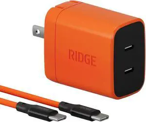 Ridge 45W Wall Charger Set, Dual USB-C Ports, Laptop-Grade Power with Complete Cable Kit Included - Basecamp Orange Ridge 45W Wall Charger Set, Dual USB-C Ports, Laptop-Grade Power with Complete Cable Kit Included - Basecamp Orange