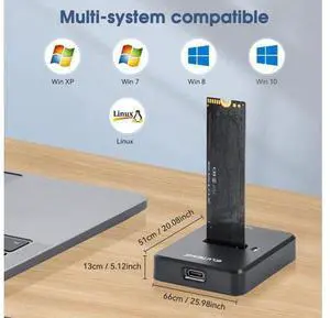 M.2 NVMe & SATA to USB C Docking Station Dual Protocol M.2 to USB C Adapter 10Gbps External SSD Enclosure for M Key, B+M Key Support 2280 2260 2242 2230 SSDs with 2in1 Cable M.2 NVMe & SATA to USB C Docking Station Dual Protocol M.2 to USB C Adapter 10Gbps External SSD Enclosure for M Key, B+M Key Support 2280 2260 2242 2230 SSDs with 2in1 Cable