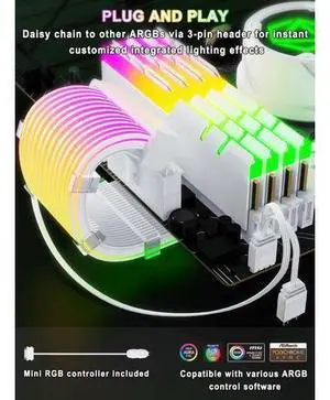 RGB 12VHPWR Cable Set,ARGB PSU Cable Extension of Soft LED Strip Include 24Pin Motherboard,16 Pin GPU Power Supply Cables,for RTX 40 50 Series PC Custom,Male to Female RGB 12VHPWR Cable Set,ARGB PSU Cable Extension of Soft LED Strip Include 24Pin Motherboard,16 Pin GPU Power Supply Cables,for RTX 40 50 Series PC Custom,Male to Female