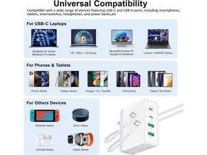 USB C Charger Block 140W 4-Port Fast Charger Charging Station with 6ft Cable Foldable Wall Charger PD 100W USB C Laptop Charger Adapter for MacBook Pro/Air/iPad Pro/iPhone 16/15/14/13 Galaxy USB C Charger Block 140W 4-Port Fast Charger Charging Station with 6ft Cable Foldable Wall Charger PD 100W USB C Laptop Charger Adapter for MacBook Pro/Air/iPad Pro/iPhone 16/15/14/13 Galaxy
