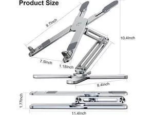 Adjustable Laptop Stand with 360 Rotating Base, Aluminum Laptop Riser for Desk Foldable, Ergonomic Notebook Stand Holder Compatible with iPad and MacBook/All Laptops up to 16 inches - Silver Adjustable Laptop Stand with 360 Rotating Base, Aluminum Laptop Riser for Desk Foldable, Ergonomic Notebook Stand Holder Compatible with iPad and MacBook/All Laptops up to 16 inches - Silver