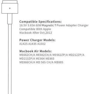 Mac Book Pro Charger, 60W Magnetic T-tip Power Adapter Charger Compatible with Mac Book Charger/Mac Book Air(After Late 2012). Mac Book Pro Charger, 60W Magnetic T-tip Power Adapter Charger Compatible with Mac Book Charger/Mac Book Air(After Late 2012).