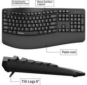 Ergonomic Keyboard, Wired Computer USB Keyboard with Wrist Rest, Spill-Resistant, Wave Keys for Natural Typing, Compatible with Windows/PC/Laptop(Black) Ergonomic Keyboard, Wired Computer USB Keyboard with Wrist Rest, Spill-Resistant, Wave Keys for Natural Typing, Compatible with Windows/PC/Laptop(Black)
