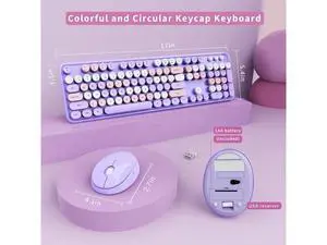 Wireless Keyboard and Mouse Combo, Ergonomic Full Size Typewriter Retro Round Keycaps Keyboard, Compatible with Windows, PC, Perfer for Home and Office Keyboards (Purple Wireless Keyboard and Mouse Combo, Ergonomic Full Size Typewriter Retro Round Keycaps Keyboard, Compatible with Windows, PC, Perfer for Home and Office Keyboards (Purple