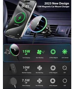 MOKPR for Magsafe Car Mount Charger-15W Wireless Car Charger-Magnetic Car Phone Holder for Dash Air Vent-LED RGB HandsFree Car Mount Fast Car Charger for iPhone 14/13/12 Series MOKPR for Magsafe Car Mount Charger-15W Wireless Car Charger-Magnetic Car Phone Holder for Dash Air Vent-LED RGB HandsFree Car Mount Fast Car Charger for iPhone 14/13/12 Series