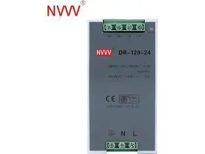 NVVV DR-120-24 AC to DC DIN-Rail Mount Power Supply, 24V, 5Amp, 120W Single Extreme -30 to 70 °C (-22 to 158 °F) Operating Temp, Overload Protection, Metal NVVV DR-120-24 AC to DC DIN-Rail Mount Power Supply, 24V, 5Amp, 120W Single Extreme -30 to 70 °C (-22 to 158 °F) Operating Temp, Overload Protection, Metal