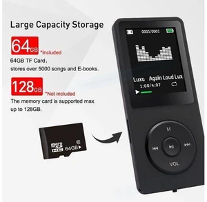 MP3 Player 64GB with Speaker Earphone Portable HiFi Lossless Sound MP3 Mini Music Player Voice Recorder E-Book HD Screen 1.8 inch Black Support up to 128GB MP3 Player 64GB with Speaker Earphone Portable HiFi Lossless Sound MP3 Mini Music Player Voice Recorder E-Book HD Screen 1.8 inch Black Support up to 128GB