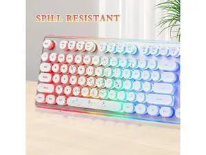 Typewriter Style Keyboard with Metal Panel, Rainbow LED Backlit, Round Keys, Anti-ghosting, Spill Resistant, Light Up USB Wired Retro 104 Keys for Office/Gaming, White/Silver Typewriter Style Keyboard with Metal Panel, Rainbow LED Backlit, Round Keys, Anti-ghosting, Spill Resistant, Light Up USB Wired Retro 104 Keys for Office/Gaming, White/Silver
