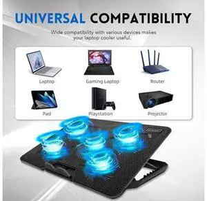 Laptop Cooling pad, Coolertek Laptop Cooler with 5 Silent Fans, Adjustable Height Stand for 12-17 Inch Laptops, Ergonomic Cooling Stand with Dual USB Ports, Portable Cooling Accessories - Black Laptop Cooling pad, Coolertek Laptop Cooler with 5 Silent Fans, Adjustable Height Stand for 12-17 Inch Laptops, Ergonomic Cooling Stand with Dual USB Ports, Portable Cooling Accessories - Black
