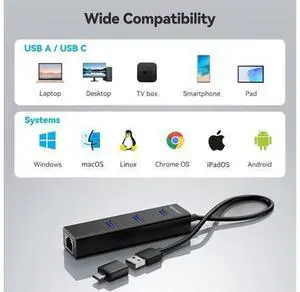 TECKNET USB C to Ethernet, Aluminum 3 Port USB 3.0 Hub with RJ45 10/100/1000 Gigabit Ethernet Adapter Converter LAN Wired Network Adapter for Laptop TECKNET USB C to Ethernet, Aluminum 3 Port USB 3.0 Hub with RJ45 10/100/1000 Gigabit Ethernet Adapter Converter LAN Wired Network Adapter for Laptop