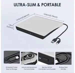 External CD/DVD Drive for Laptop, Type-C CD/DVD Player USB 3.0 Portable Burner Writer Reader Compatible with Mac MacBook Pro/Air iMac Desktop Windows 7/8/10/XP/Vista(White) External CD/DVD Drive for Laptop, Type-C CD/DVD Player USB 3.0 Portable Burner Writer Reader Compatible with Mac MacBook Pro/Air iMac Desktop Windows 7/8/10/XP/Vista(White)