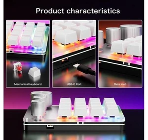 PUSOKEI Custom Keypad, 16 Key Programmable Macro Pad with 3 knobs, Mechanical Keyboard with LED Backlit, Red Switch, Wired USB C Gaming Keyboard for PC Laptop (White) PUSOKEI Custom Keypad, 16 Key Programmable Macro Pad with 3 knobs, Mechanical Keyboard with LED Backlit, Red Switch, Wired USB C Gaming Keyboard for PC Laptop (White)