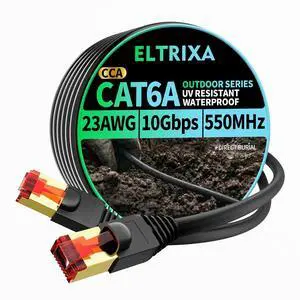 Cat6A Ethernet Cable 200FT, Outdoor Direct Burial 23AWG High Speed Up to 10Gbps, LLDPE UV-Resistant Waterproof Jacket, CCA RJ45 Network Internet Cable - Black Cat6A Ethernet Cable 200FT, Outdoor Direct Burial 23AWG High Speed Up to 10Gbps, LLDPE UV-Resistant Waterproof Jacket, CCA RJ45 Network Internet Cable - Black