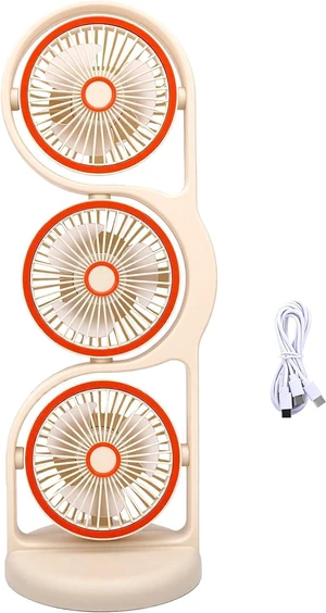 POCREATION 3 Head USB Rechargeable Desk Fan Portable Desk Fan with 360 Air Circulation 3 Speed Settings for Study Work Outdoor (Beige) POCREATION 3 Head USB Rechargeable Desk Fan Portable Desk Fan with 360 Air Circulation 3 Speed Settings for Study Work Outdoor (Beige)