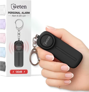 Personal Alarm Keychain for Women Self Defense - Loud Safety Whistle Alert Device with LED Light 130 dB Emergency Security Handheld Siren Key Chain by WETEN, Black Personal Alarm Keychain for Women Self Defense - Loud Safety Whistle Alert Device with LED Light 130 dB Emergency Security Handheld Siren Key Chain by WETEN, Black