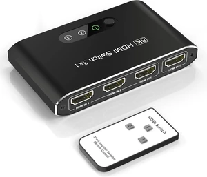 8K HDMI 2.1 Switch 3 in 1 Out, Aluminum HDMI Switcher with Remote & Auto Switch, Supports 4K@120Hz, HDCP 2.3, HDMI Splitter Selector Box Compatible with PS5, Apple TV, Game Consoles, Fire Stick, PC 8K HDMI 2.1 Switch 3 in 1 Out, Aluminum HDMI Switcher with Remote & Auto Switch, Supports 4K@120Hz, HDCP 2.3, HDMI Splitter Selector Box Compatible with PS5, Apple TV, Game Consoles, Fire Stick, PC