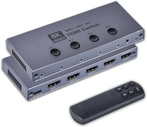 8K HDMI 2.1 Switch, HDMI 2.1 Switcher 4 in 1 Out Supports 8K@60Hz, 4K@120Hz, 1080P@240Hz, HDCP 2.3 CEC VRR ALLM HDR 10+ 3D Dolby Atmos Compatible with PS5 Xbox Blu-Ray Player etc 8K HDMI 2.1 Switch, HDMI 2.1 Switcher 4 in 1 Out Supports 8K@60Hz, 4K@120Hz, 1080P@240Hz, HDCP 2.3 CEC VRR ALLM HDR 10+ 3D Dolby Atmos Compatible with PS5 Xbox Blu-Ray Player etc