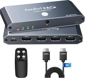 4K@120Hz HDMI 2.1 Switch 3 in 1 Out with HDMI Cable, 8K@60Hz, 48Gbps Remote 4K@120Hz HDMI 2.1 Switch 3 in 1 Out with HDMI Cable, 8K@60Hz, 48Gbps Remote