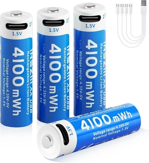 4100mWh Rechargeable Lithium AA Batteries 4 Pack, 1.5V USB Double A Lithium-ion Batteries AA Size, Long Lasting 1200 Cycles, High Capacity Battery for Toys, Flashlight, Smart Door Lock 4100mWh Rechargeable Lithium AA Batteries 4 Pack, 1.5V USB Double A Lithium-ion Batteries AA Size, Long Lasting 1200 Cycles, High Capacity Battery for Toys, Flashlight, Smart Door Lock