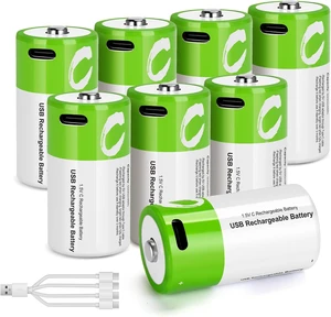 C Batteries Rechargeable with USB 4 in 1 Cable 8 Pack C Size Cell Lithium Batteries LR141.5V Li-ion Power for Long-Lasting Use in Floodlights C Batteries Rechargeable with USB 4 in 1 Cable 8 Pack C Size Cell Lithium Batteries LR141.5V Li-ion Power for Long-Lasting Use in Floodlights