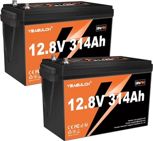 2 Packs 12V 314Ah LiFePO4 Battery 200A BMS 4019Wh 15000+ Deep Cycles 2 Packs 12V 314Ah LiFePO4 Battery 200A BMS 4019Wh 15000+ Deep Cycles