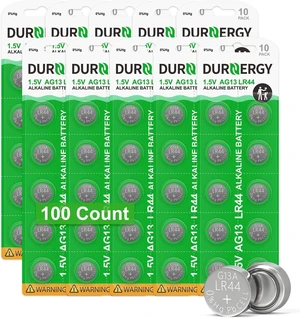 DURNERGY LR44 Batteries 100 Pack, AG13 L1154F 357 303 SR44 A76, Premium Alkaline Battery 1.5V Button Coin Cell Batteries DURNERGY LR44 Batteries 100 Pack, AG13 L1154F 357 303 SR44 A76, Premium Alkaline Battery 1.5V Button Coin Cell Batteries