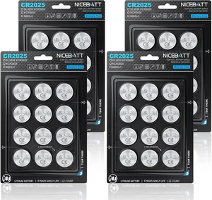 NICEBATT Cr2025 3V Lithium Battery 48 Pack, High Capacity 2025 Batteries for Key fobs, Remote Controls NICEBATT Cr2025 3V Lithium Battery 48 Pack, High Capacity 2025 Batteries for Key fobs, Remote Controls