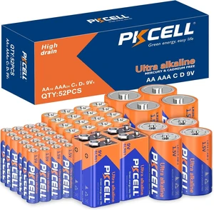 PKCELL 52 Counts Alkaline Battery Variety Pack, Mixed Assorted Battery Set PKCELL 52 Counts Alkaline Battery Variety Pack, Mixed Assorted Battery Set