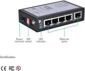 InHand Networks 5-Port Unmanaged Industrial Gigabit Ethernet Switch, 5 * 10/100/1000 Base-T(X) Adaptive RJ45 Ports, Operating Temperature from -40°C to +75°C, IP30, DIN Rail, FCC/CE/UL Certification InHand Networks 5-Port Unmanaged Industrial Gigabit Ethernet Switch, 5 * 10/100/1000 Base-T(X) Adaptive RJ45 Ports, Operating Temperature from -40°C to +75°C, IP30, DIN Rail, FCC/CE/UL Certification