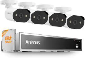 Anlapus 8CH 5MP PoE Security Camera System, 4 Pack 3MP PoE IP Camera for Home Security Outdoor, Color Night Vision, Person/Vehicle Detection, Spotlight, 5MP 8CH NVR with 500GB HDD for 24/7 Recording Anlapus 8CH 5MP PoE Security Camera System, 4 Pack 3MP PoE IP Camera for Home Security Outdoor, Color Night Vision, Person/Vehicle Detection, Spotlight, 5MP 8CH NVR with 500GB HDD for 24/7 Recording