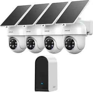 ANSQUE Security Cameras Wireless Outdoor Home System, 4 Camera Kit, No Subscription Fees, Solar Powered, Local Storage, 365-Day Battery Life, 360°PTZ Surveillance, Auto Tracking, 2K Color Night Vision ANSQUE Security Cameras Wireless Outdoor Home System, 4 Camera Kit, No Subscription Fees, Solar Powered, Local Storage, 365-Day Battery Life, 360°PTZ Surveillance, Auto Tracking, 2K Color Night Vision
