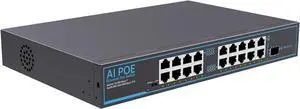 19 Port PoE Switch with 2 Gigabit Uplink 1000Mbps,1 SFP,PoE Ports 100Mbps, 802.3af/at, 320W Built-in Power, Vlan, Unmanaged Metal Plug and Play,Ideal for NVR and Power Over Ethernet IP Cameras 19 Port PoE Switch with 2 Gigabit Uplink 1000Mbps,1 SFP,PoE Ports 100Mbps, 802.3af/at, 320W Built-in Power, Vlan, Unmanaged Metal Plug and Play,Ideal for NVR and Power Over Ethernet IP Cameras