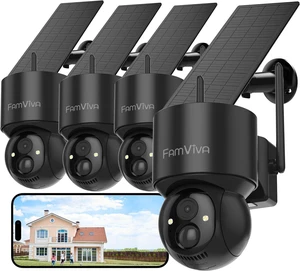2K Solar Security Cameras Wireless Outdoor, 360°PTZ Battery Powered Cameras for Home Security, 2.4G WiFi Outdoor Camera with Color Night Vision, IP66 Waterproof, Motion Sensor Alarm, Black-4P 2K Solar Security Cameras Wireless Outdoor, 360°PTZ Battery Powered Cameras for Home Security, 2.4G WiFi Outdoor Camera with Color Night Vision, IP66 Waterproof, Motion Sensor Alarm, Black-4P