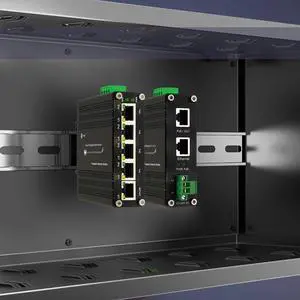 Passive 24V PoE Switch and Injector, 12~24V Input 24V PoE Outpot, -40°C~75°CDin Rail Passive 24V PoE Switch and Injector, 12~24V Input 24V PoE Outpot, -40°C~75°CDin Rail