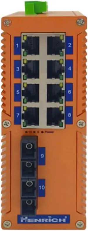Henrich 10 Port 8x100Mbps Copper Port 2 Gigabit Multi-Mode SC Fiber Switch Henrich 10 Port 8x100Mbps Copper Port 2 Gigabit Multi-Mode SC Fiber Switch