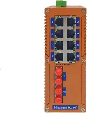 Henrich 10 Port 8x100Mbps Copper Port 2 Gigabit Multi-Mode ST Fiber Switch Henrich 10 Port 8x100Mbps Copper Port 2 Gigabit Multi-Mode ST Fiber Switch