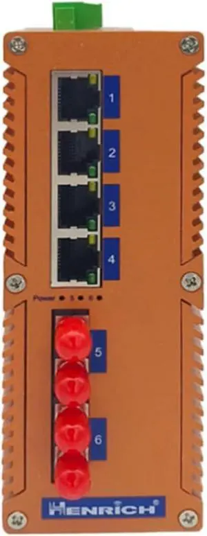 Henrich 4x100Mbps Copper Port 2 Single-Mode SC Fiber Port Din-Rail Switch Henrich 4x100Mbps Copper Port 2 Single-Mode SC Fiber Port Din-Rail Switch