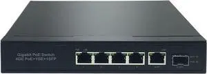 4-Port Full Gigabit PoE Switch with 1GE and 1SFP Uplink for IP Camera Built-in 65W Power - Network 4-Port Full Gigabit PoE Switch with 1GE and 1SFP Uplink for IP Camera Built-in 65W Power - Network