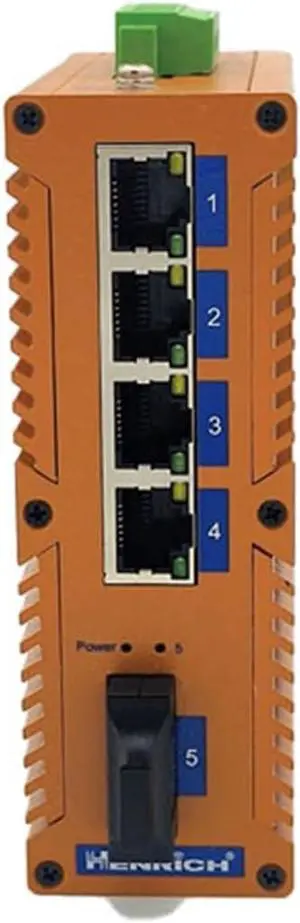 Henrich 4x100Mbps Copper Port 1 Single-Mode SC Fiber Port Din-Rail Switch Henrich 4x100Mbps Copper Port 1 Single-Mode SC Fiber Port Din-Rail Switch