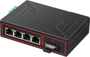 Fiber Media Converter, Plug and Play Industrial Ethernet Switch, 1 Optical Port to 4 RJ45 Ports, 10M 100M Din Rail Mount, up to 550m Fiber Media Converter, Plug and Play Industrial Ethernet Switch, 1 Optical Port to 4 RJ45 Ports, 10M 100M Din Rail Mount, up to 550m